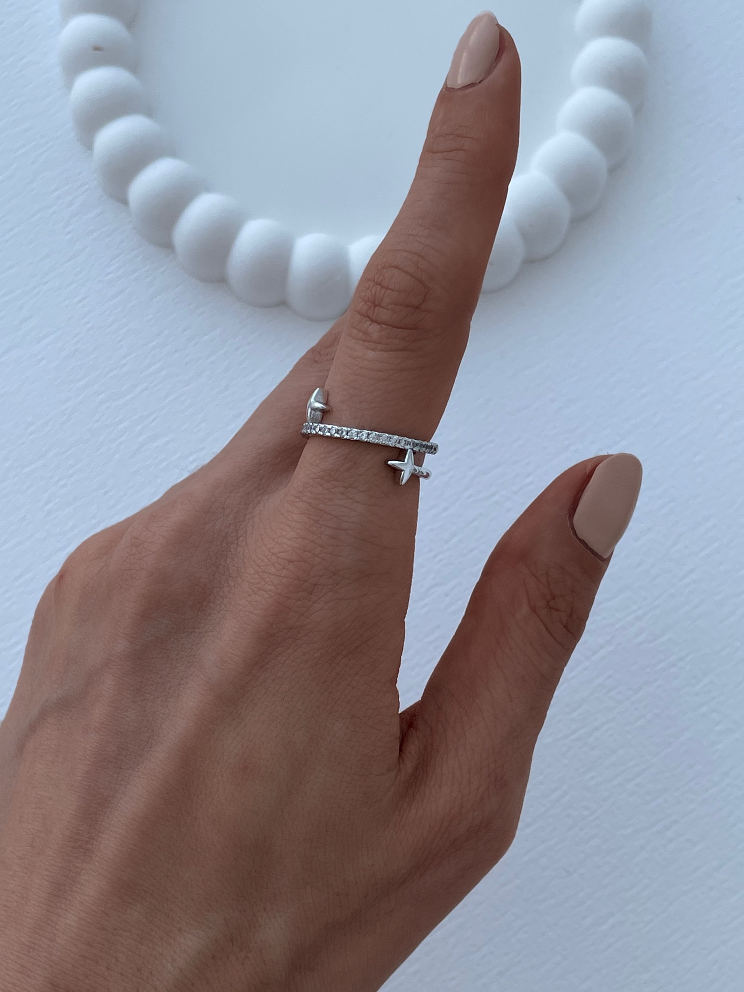 img_3826-3 Özel Seri Zirkon Taşlı Yıldız Tasarım Ayarlanabilir Gümüş Yüzük