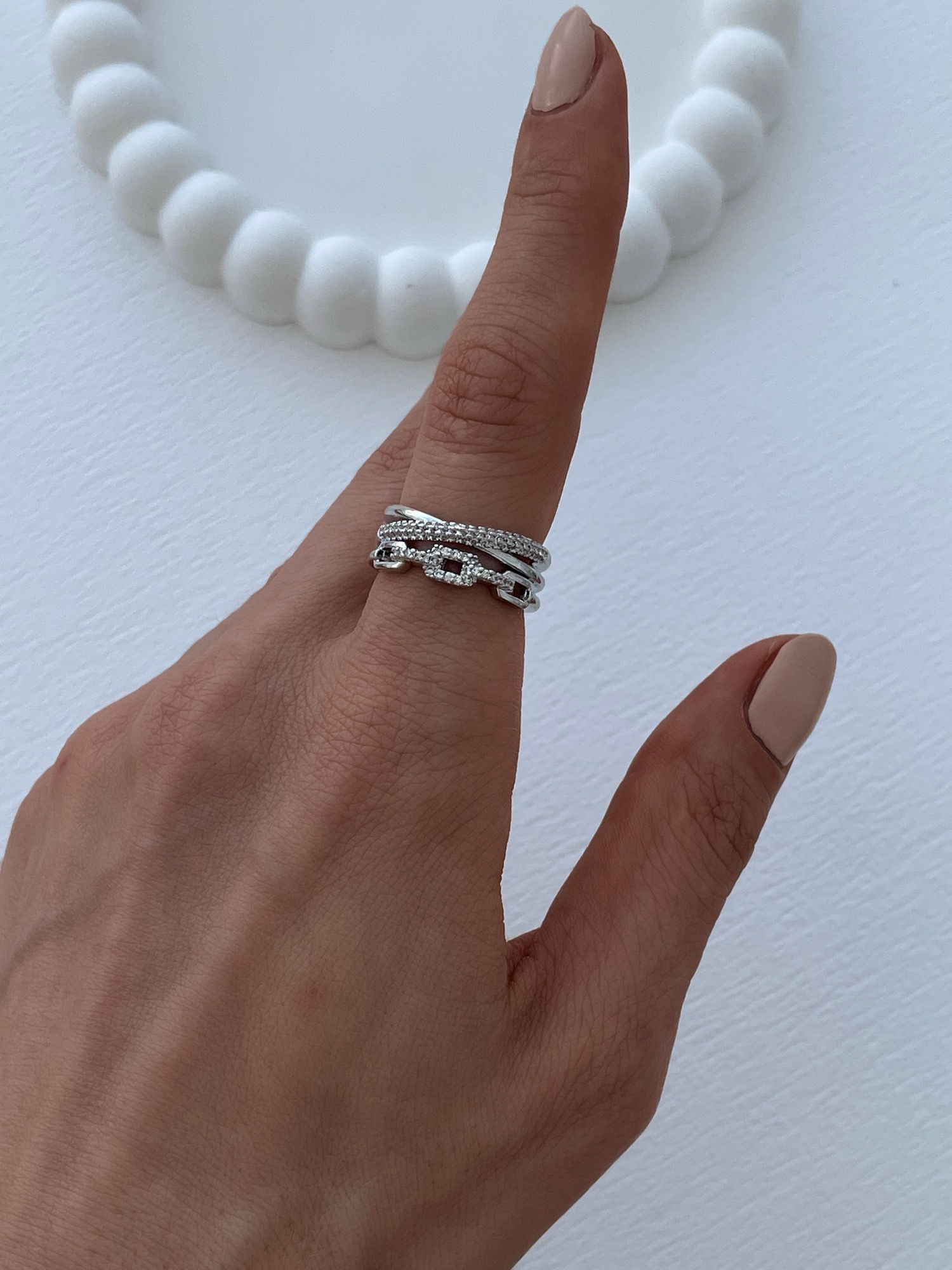 img_4413-4 Özel Seri Zirkon Taşlı Çapraz Zincir Tasarım Ayarlanabilir Gümüş Yüzük