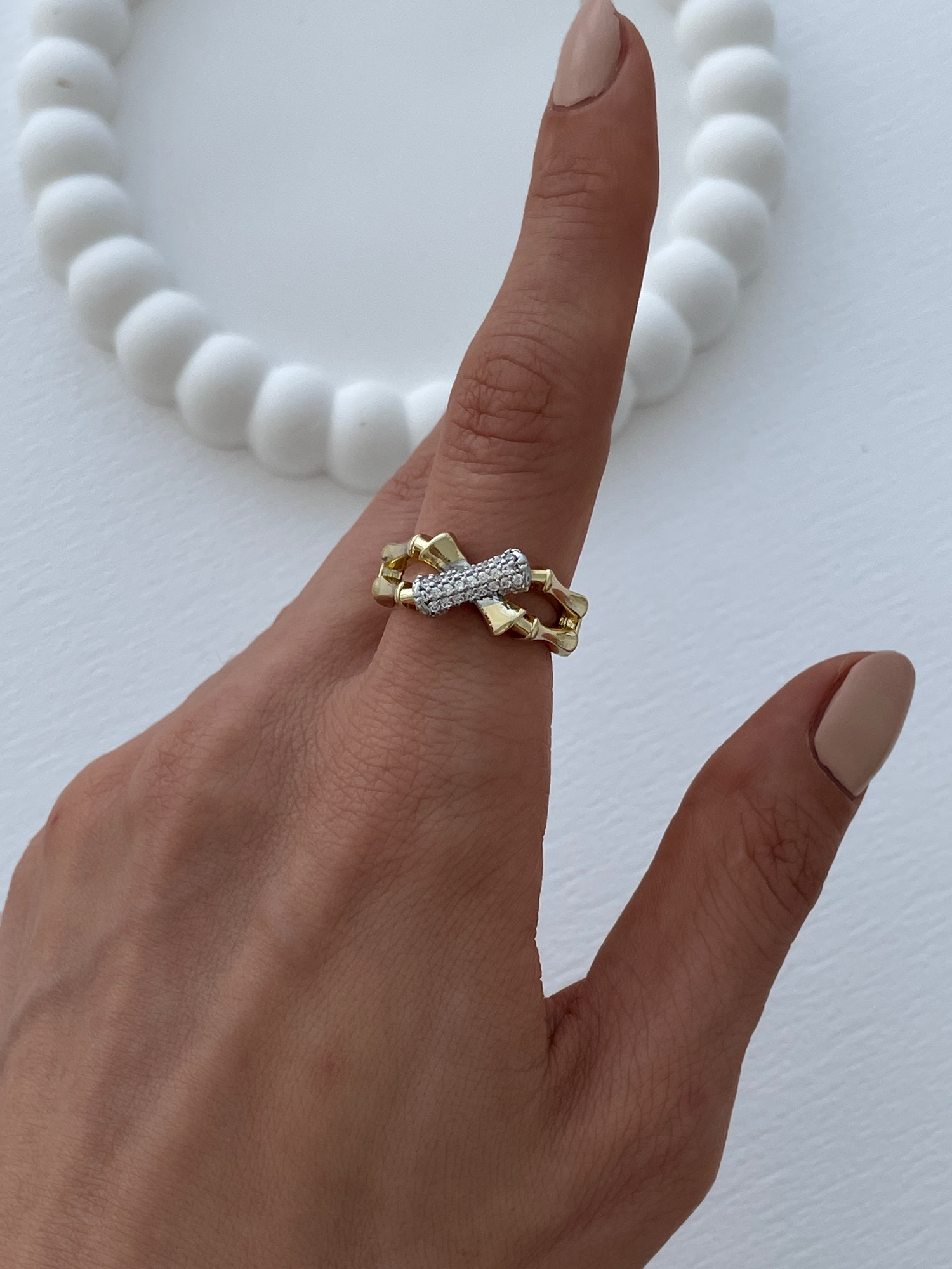 img_4646-2 Özel Seri Zirkon Taşlı Çapraz Kemik Tasarım Ayarlanabilir Gold Yüzük