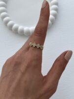 Özel Seri Marka Model Yonca Tasarım Zirkon Taşlı Ayarlanabilir Gold Yüzük