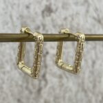 Özel Seri Yıldız Zirkon Taşlı Kare Gold Küpe