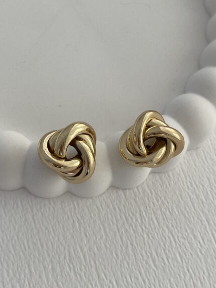 Özel Seri Mini Düğüm Tasarım Gold Küpe