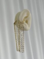 Özel Seri Ezme Zincir Sallantılı Gold Earcuff Küpe - Görsel 3