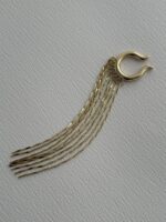 Özel Seri Ezme Zincir Sallantılı Gold Earcuff Küpe - Görsel 4