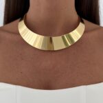Özel Seri Oval Plaka Tasarım Gold Choker Kolye