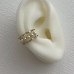 Özel Seri Zirkon Taşlı İnci Detay Gold Earcuff Küpe