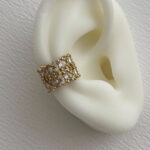 Özel Seri Zirkon & Baget Taşlı Damla Tasarım  Gold Earcuff Küpe