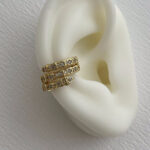 Özel Seri Zirkon Taşlı Yılan Tasarım Gold Earcuff Küpe