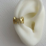 Özel Seri Zirkon Taşlı Yıldız Tasarım Gold Earcuff Küpe