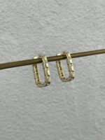 Özel Seri Zirkon Taşlı Büyük Dikdörtgen Gold Küpe - Görsel 6