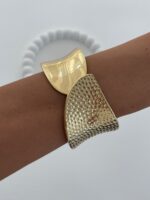 Özel Seri Yarısı Desenli Gold Kelepçe Bileklik