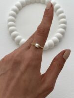 Özel Seri Zirkon Taşlı Minik İnci Top Detay Ayarlanabilir Gold Yüzük