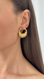 Özel Seri Geometrik Tasarım Gold Halka Küpe - Görsel 2
