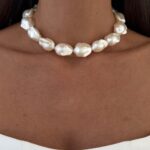 Özel Seri Büyük Barok İncili Gold Choker Kolye