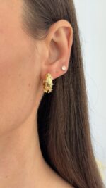 Özel Seri Zirkon Taşlı Mini Kalın Gold Halka Küpe - Görsel 2