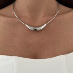 Özel Seri Oval Plaka Detay Gümüş Choker Kolye