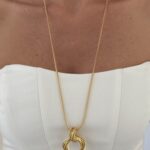 Özel Seri Örgü Zincir Tasarım Halka Uç Detay Gold Kolye