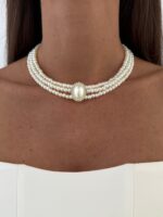 LP Özel Üretim Zirkon Taşlı Vintage Üçlü İnci Choker Kolye