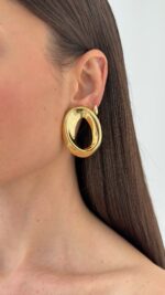 Özel Seri Oval Tasarım Ortası Boş Gold Küpe - Görsel 2