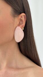 Özel Seri Pembe Tasarım Oval Küpe - Görsel 2
