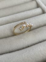 Özel Seri Ayarlanabilir Zirkon Taşlı Gold İnci Yüzük - Görsel 3