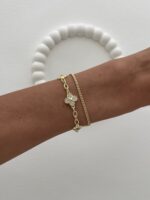 Özel Seri Yonca Model ikili Zincir Gold Bileklik - Görsel 3